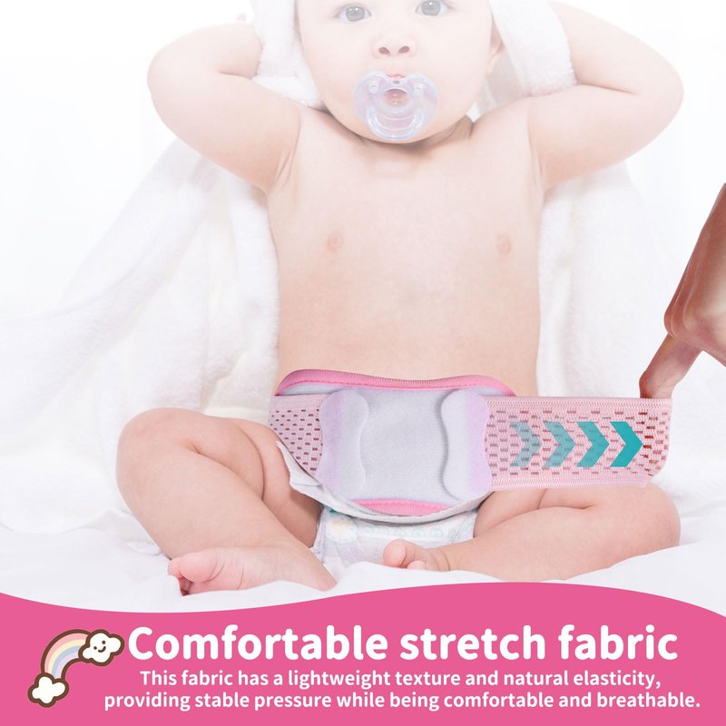 ENLUNTRA Umbilical Hernia Belt Baby，baby belly button band with 3 Different Shaped Compression Pads,belly button shaper,Adjustable Navel Band Newborn Umbilical Cord 14-21 inch(Pink)