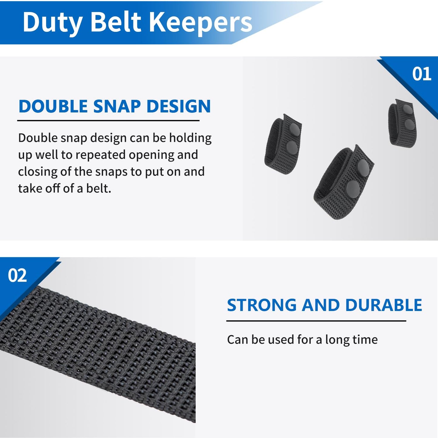 Ullnosoo Belt Keepers for Duty Belt, 12 Pack 1000D Nylon Tactical Keepers 2¼" with Double Snaps