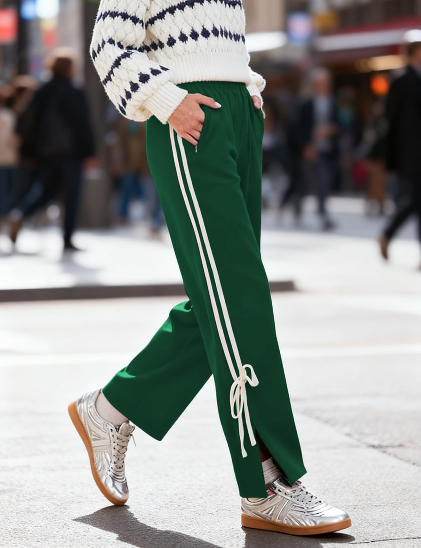 Jianzhixiao Women's Y2K Baggy Sweatpants Wide Leg Joggers Elastic Waist Striped Athletic Track Pants Lounge Casual Wear(Green-M)
