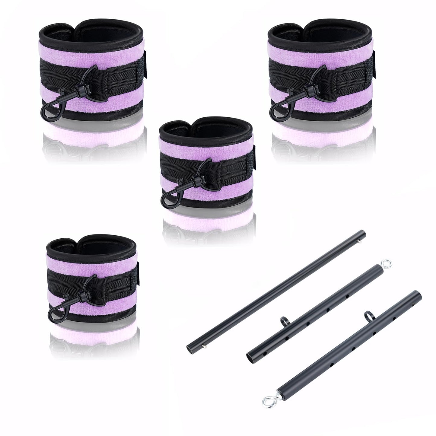 Black Heavy Duty Stainless Steel Expandable Spreader Bar with 4pcs Furry PU Purple Adjustable Straps, Training Fitness Kit,Home Indoor Sports Yoga Set