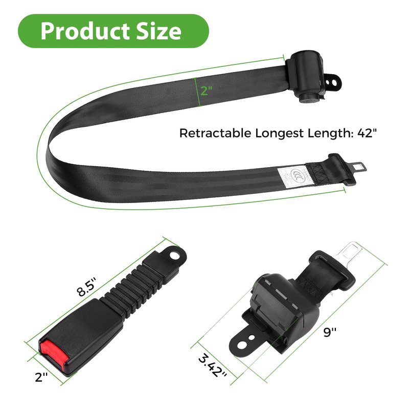 10L0L Universal Seat Belts Kit for Yamaha EZGO Club Car Golf Cart, 42 Inch Retractable Street Legal Seat Belts, Set of 2
