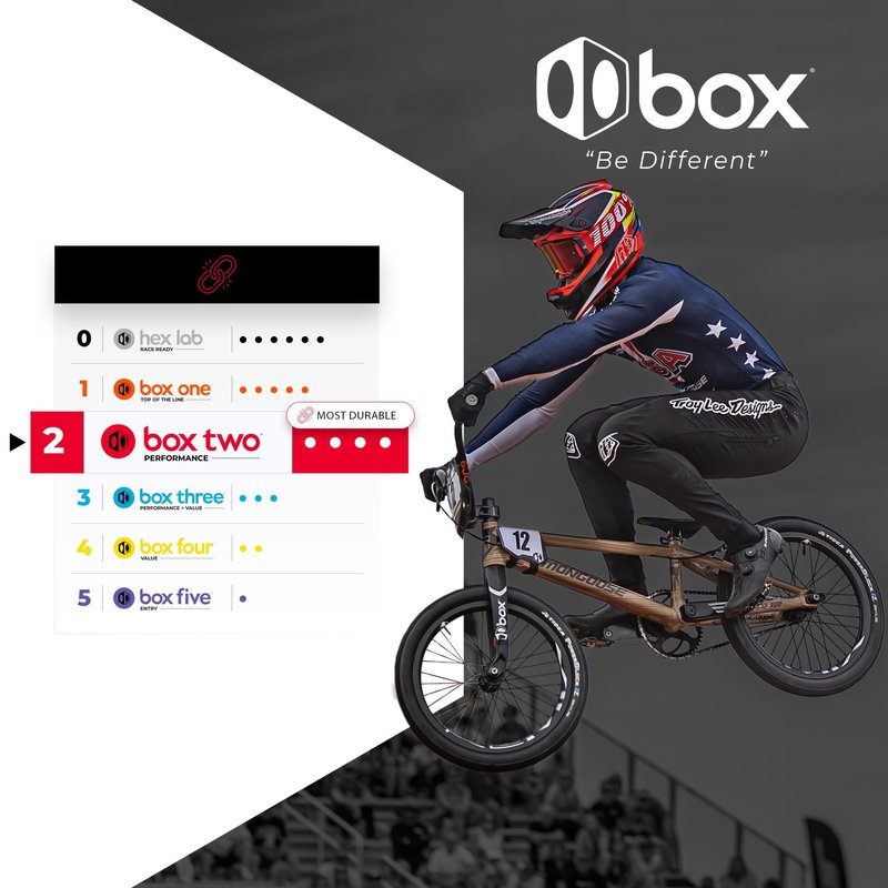 Box Two 70 Millimeters BMX Brake Pads w/CNC-Machined Cartridge Body, Laser-Etched Graphics, Single Compound Rubber Pad & Pivoting Posts | Red