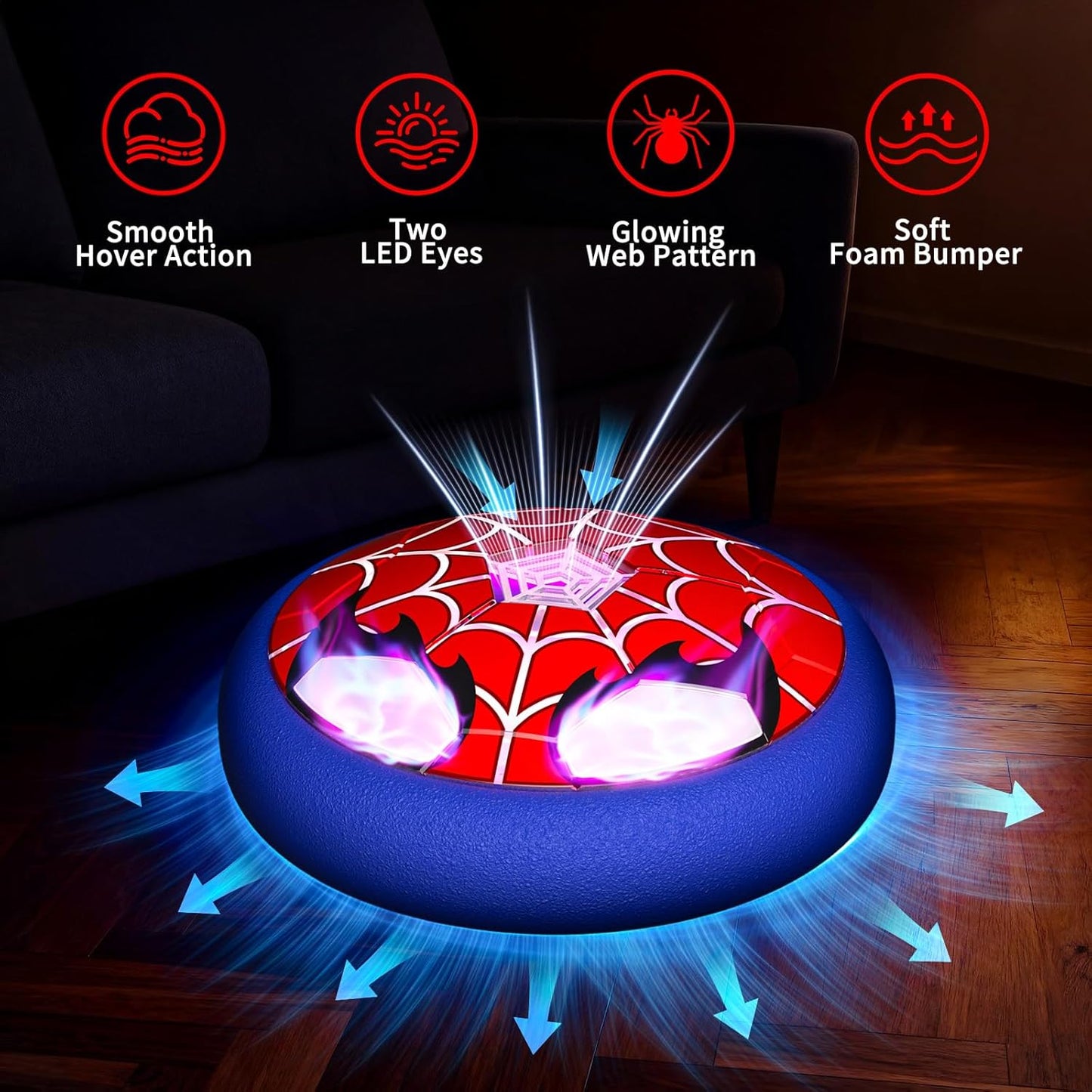 Light Up Hover Soccer Ball - Glowing Web Design & LED Eyes | Indoor Fun Toy for Kids Age 3-12
