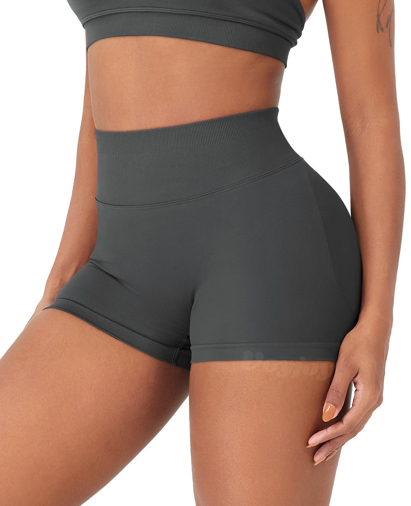 VOYJOY Women Workout Impact Shorts 2.5"/ 3.6"/ 4.5"/ 6" Scrunch Butt Lifting Gym Seamless Booty Biker Shorts Dark Grey