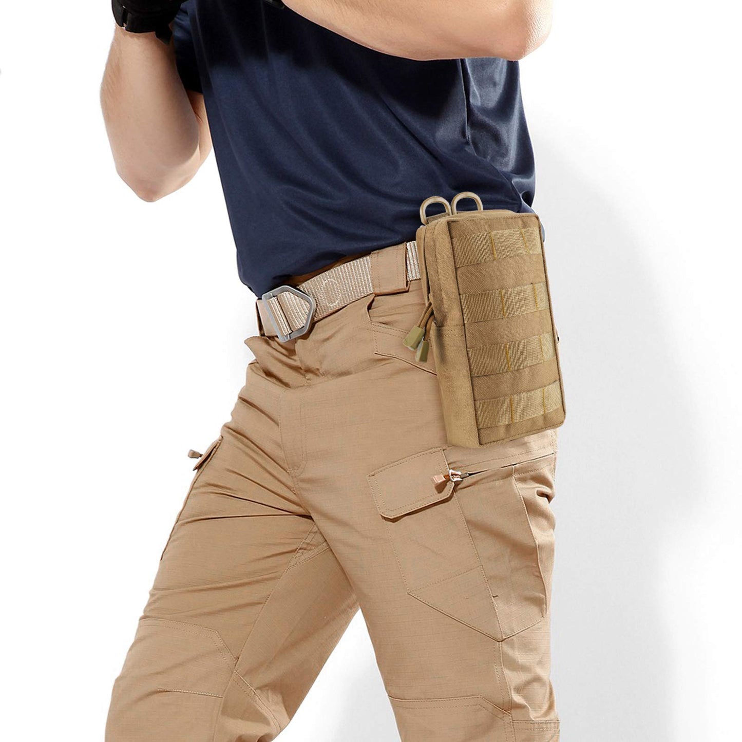 FRTKK 2 Pack Molle Pouches - Tactical Compact Water-Resistant EDC Pouch Small Utility Pouch Bags (Patch Included) (2 Pack-Tan 3)
