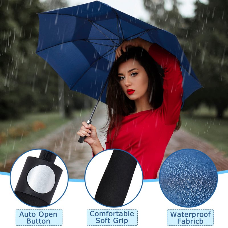 Reginary 3 Pack 62Inch Extra Large Golf Umbrella Automatic Open Oversize Travel Rain Umbrella Double Canopy Vented Windproof Waterproof Stick with Sponge Handle UV Protection for Men Women