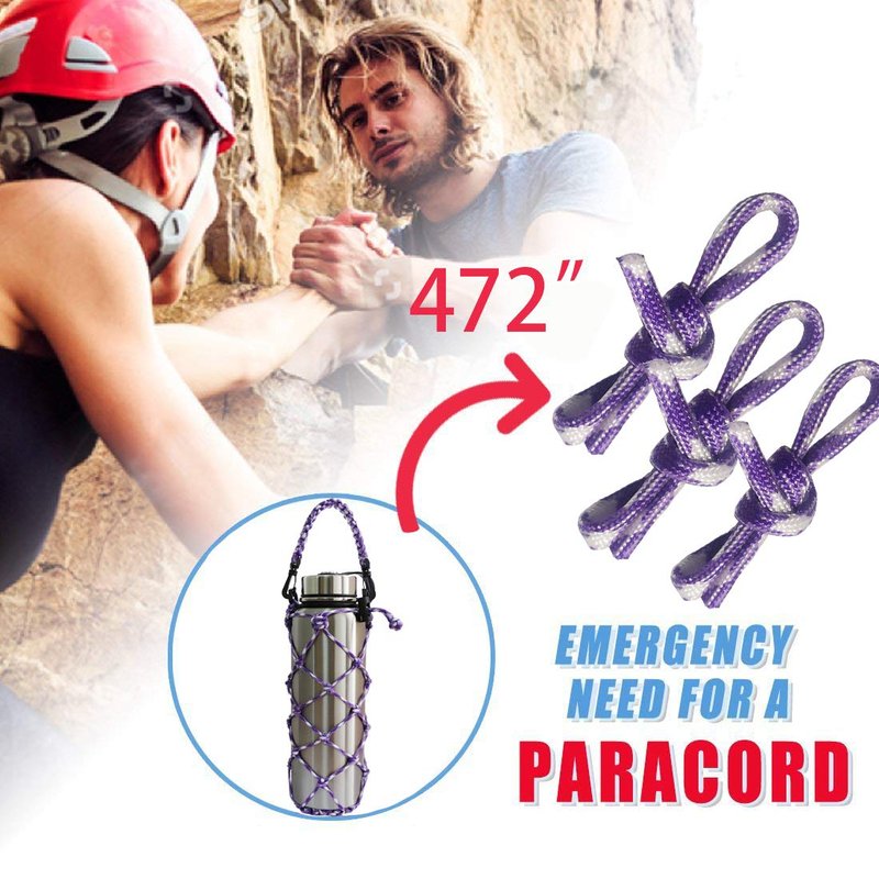 VSPORTS Paracord Water Bottle Trumble Carrier Sleeve Mesh Net Pouch Bag Sling with Handle for Carrying 18 24 32 40 oz Hydro Flask Stainless Steel Plastic Tumbler for Hiking Outdoor Sports - 2 Pack