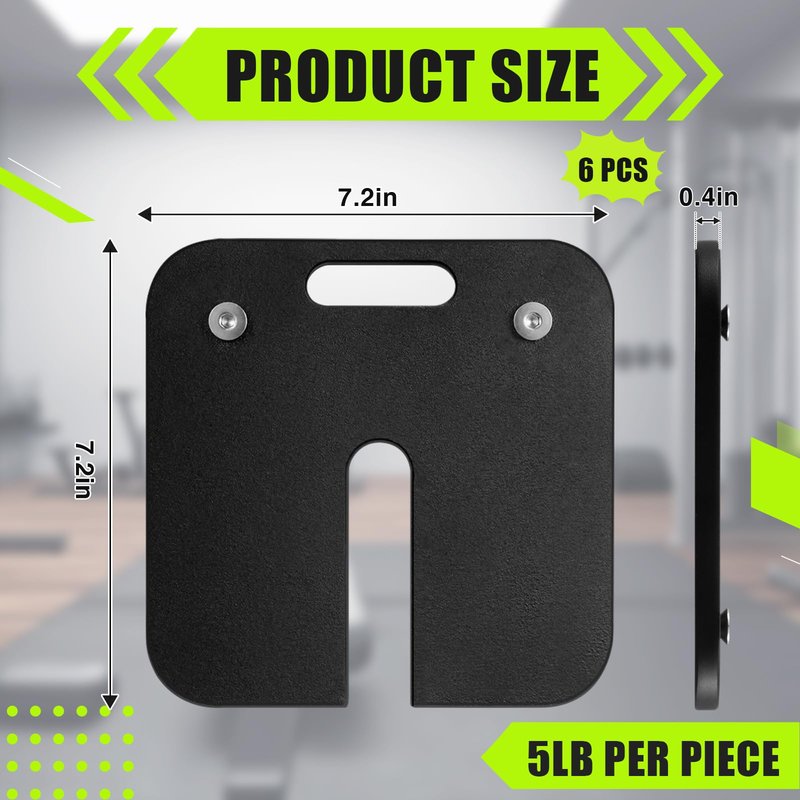 LEIFIDE 6 Pieces 5 lb Adjustable Dumbbell Plates Square 7.2 x 7.2 x 0.4 Inch, Iron Weight Plates Set Lock for Loading, Strength Training and Home Gym
