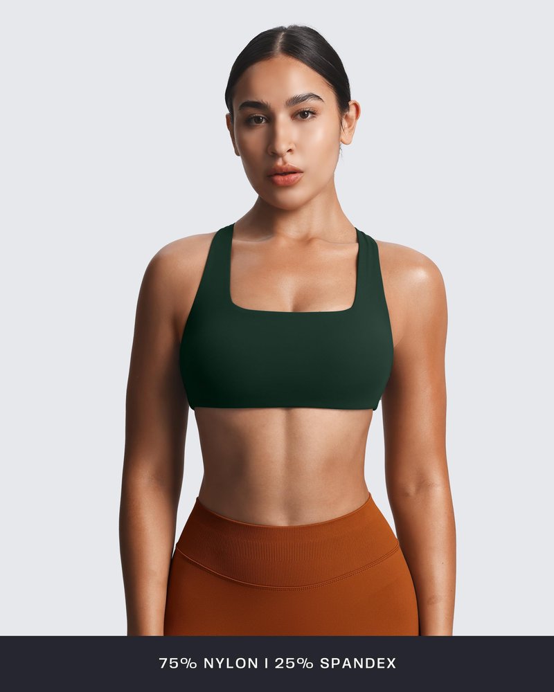Aoxjox Women's Workout Sports Bras Square Neck Emma Cross Back Fitness Training Gym Bra Yoga Crop Tank (A Forest Green, Small)
