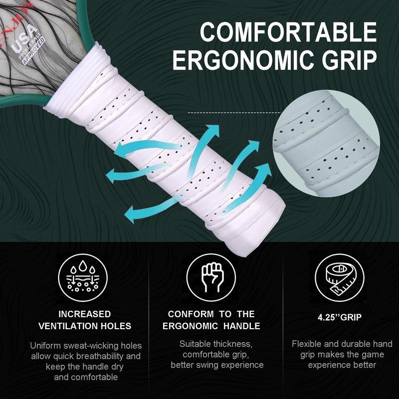 IEJ Pickleball Paddles, Carbon Fiber Fully Encased Metallic Texture Material Surface, Increased Power & Control, 16mm Polymer Core with Larger Sweet Spot Designed for Beginner to Intermediate Players