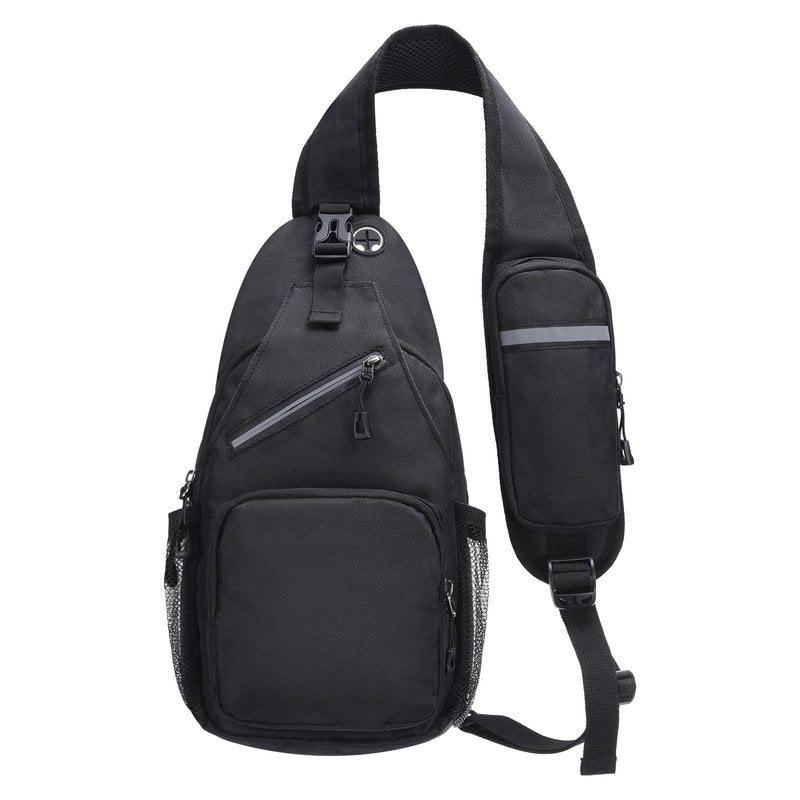 SUIKIHUM Small Sling Bag, Water Resistant 11 Inch Crossbody Chest Bags Oxford Daypack Backpack with Headphone Jack with Anti-theft Pocket for Men Women (Black)