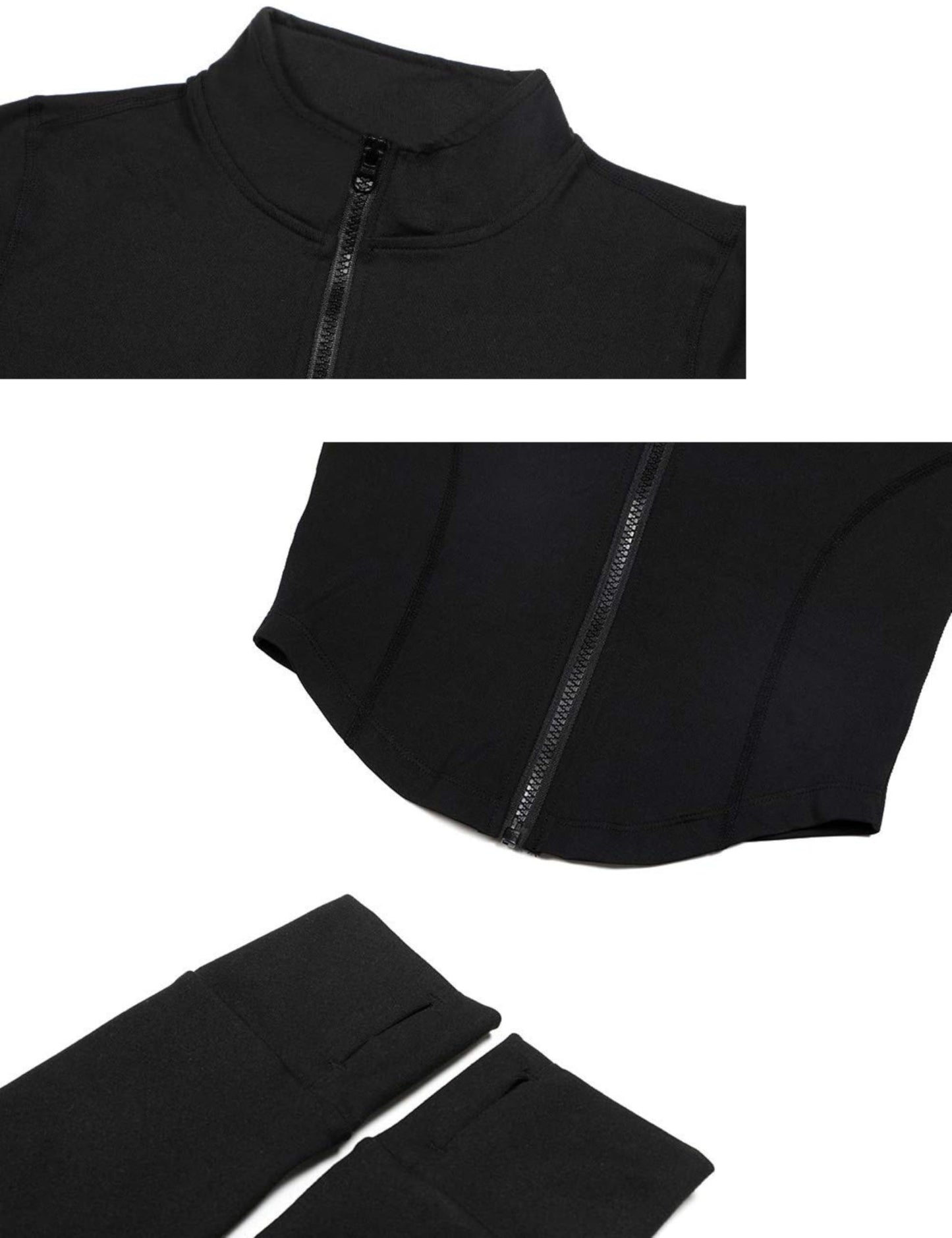 Lviefent Womens Lightweight Full Zip Running Track Jacket Workout Slim Fit Yoga Sportwear with Thumb Holes (Black, X-Small)