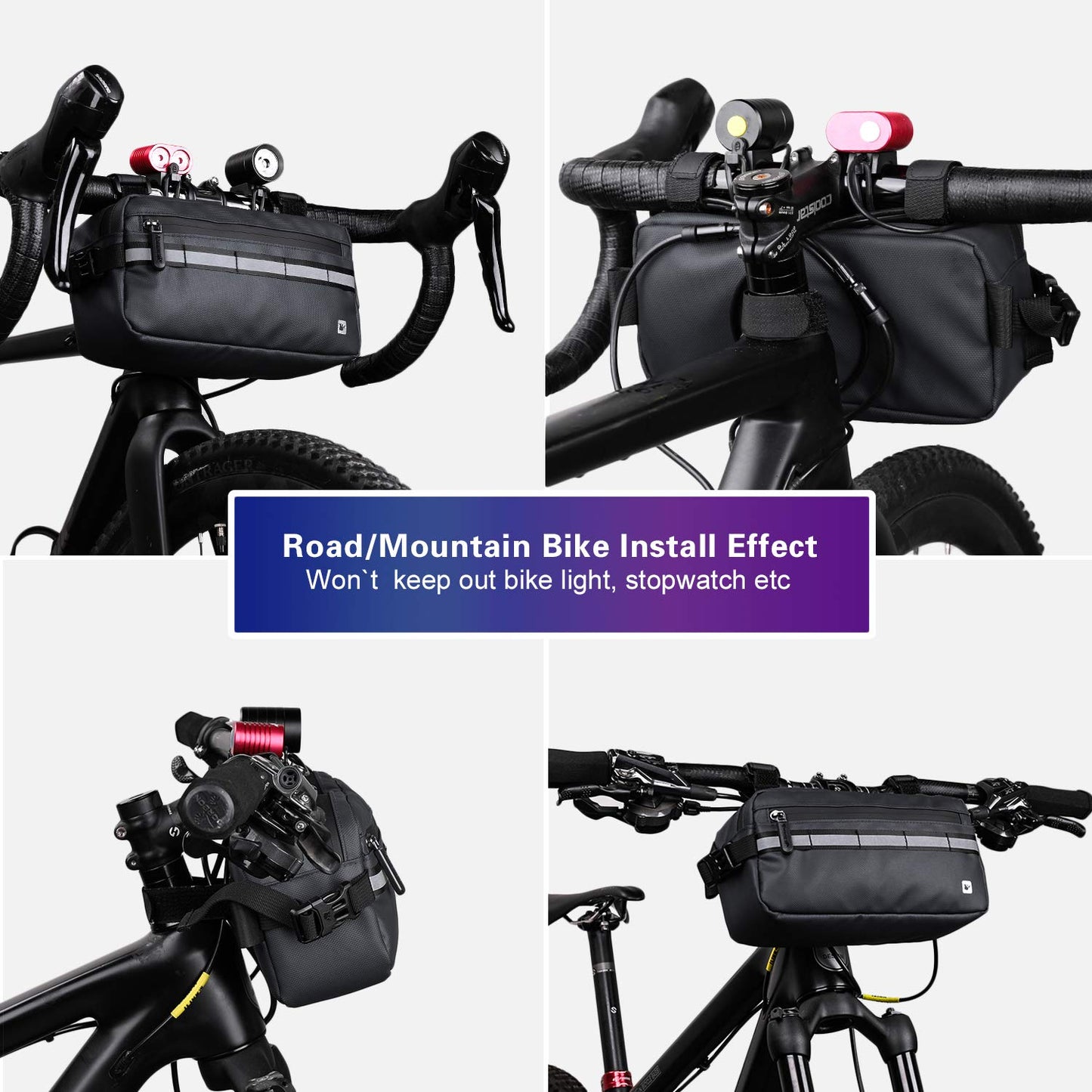 Rhinowalk Bike Bag, Bike Handlebar Bag, WaterproofBike Basket Bicycle Front Bag Shoulder Bag Waist Bag for Sport Bicycle Professional Cycling Accessorie-Black