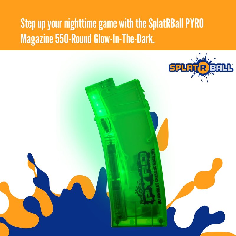 SplatRBall Pyro Glow‑in‑The‑Dark Gel Bead Blaster Magazine - 550 Round Capacity - LED - Green