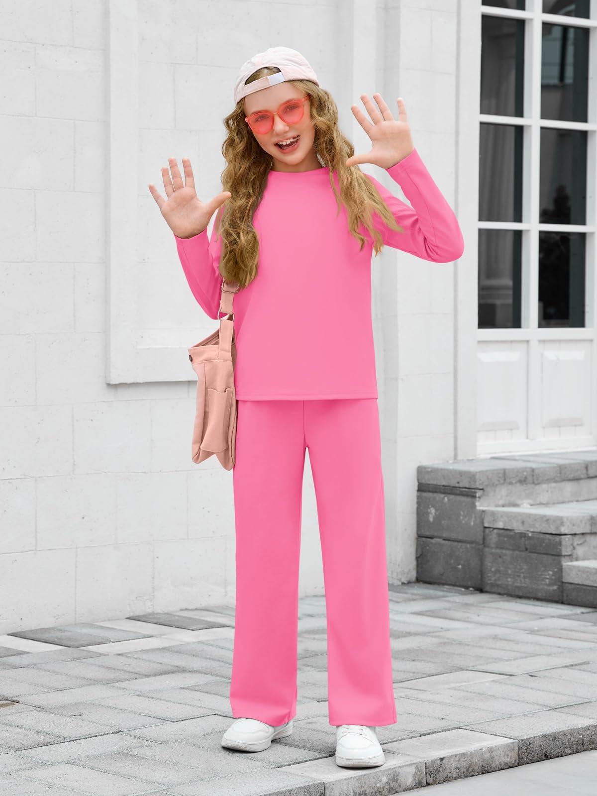 Haloumoning Girls Sweatsuit Kids Fashion Long Sleeve Sweatshirt and Wide Leg Pants Tracksuit Sets 2 Piece Outfits