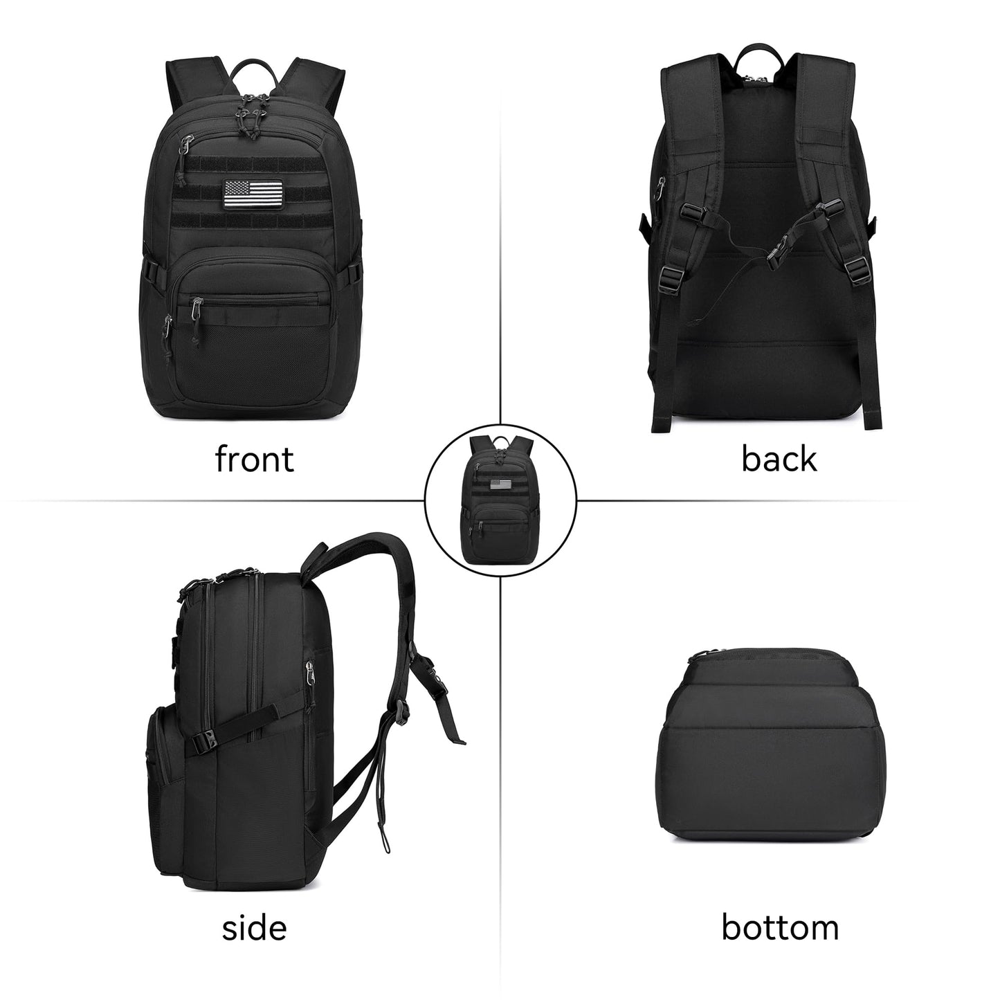 Wotony Military Tactical Backpack for Men Army 3 Days Assault Pack Bag with Molle System for Outdoor Adventures (Black, 25L)