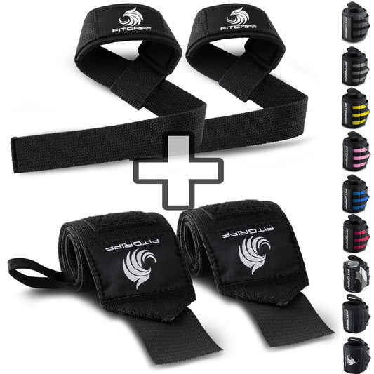 Fitgriff® Lifting Straps & Wrist Wraps (Bundle) Superior Support for Weightlifting & Gym Workouts - for Men and Women (Black Original)