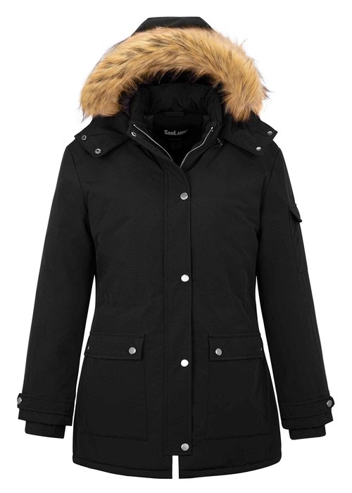 Soularge Women's Plus Size Winter Winderbreaker Warm Quilted Military Jacket (Black, 3X)