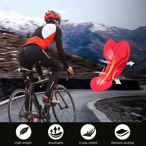 Souke Sports Men's Winter Bike Pants Long 4D Padded Fleece Cycling Tights Thermal Leggings Outdoor Riding Bicycle Black