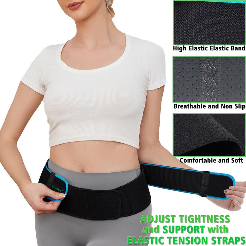 KONSEDIK Sacroiliac Belt for Women and Men, SI Joint Hip Belt for Pelvic Stabilization & Lower Back Support, Sciatica Pain Relief Compression Wrap for Pregnancy, Postpartum, Herniated Disc(Black, Medium)