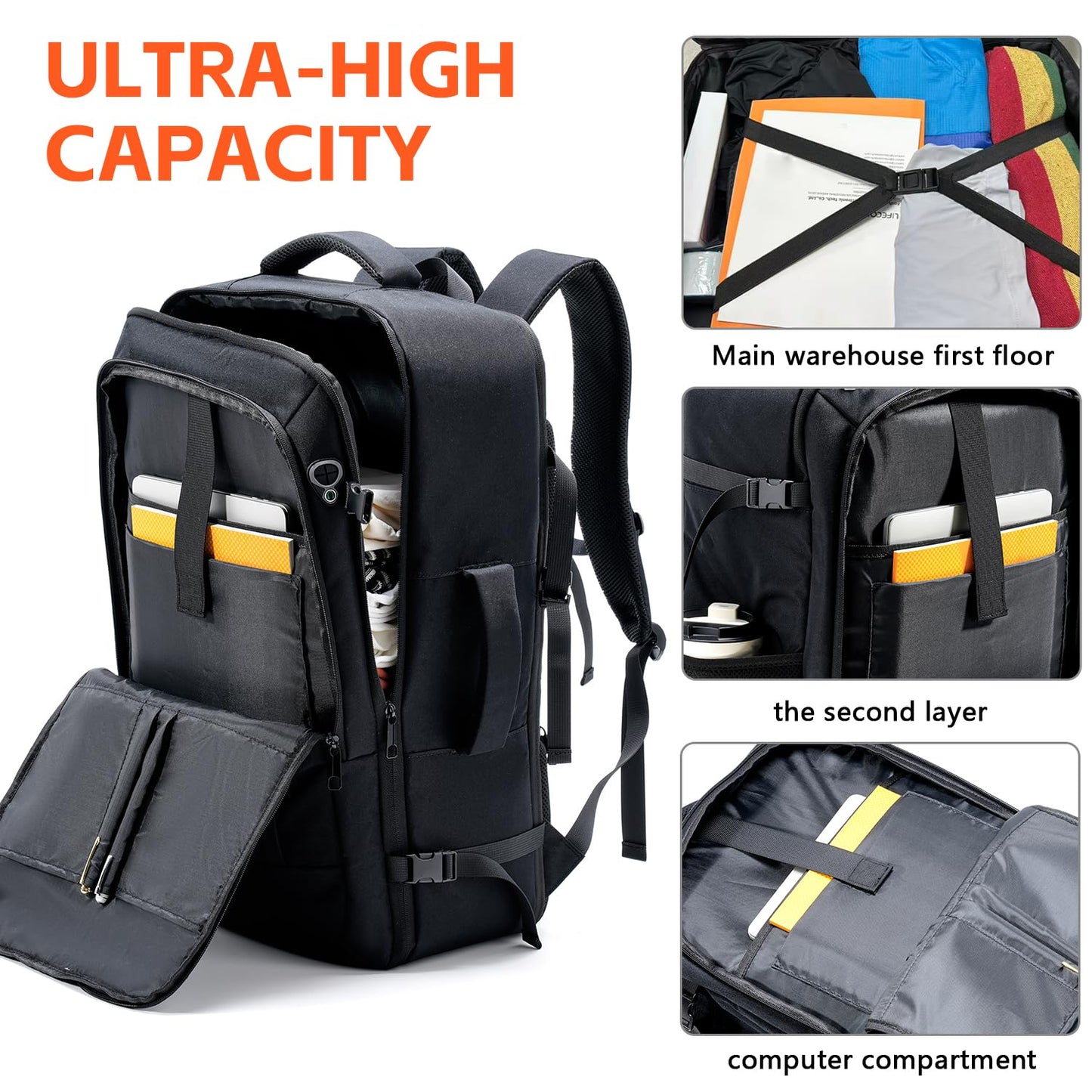 WeiTrust Travel Laptop Backpack, 50-60L Large Expandable Suitcase-Style Backpack for Business & Daily Travel, Carry-On Friendly with Side Water Bottle Pockets, Fits 18-Inch Laptops