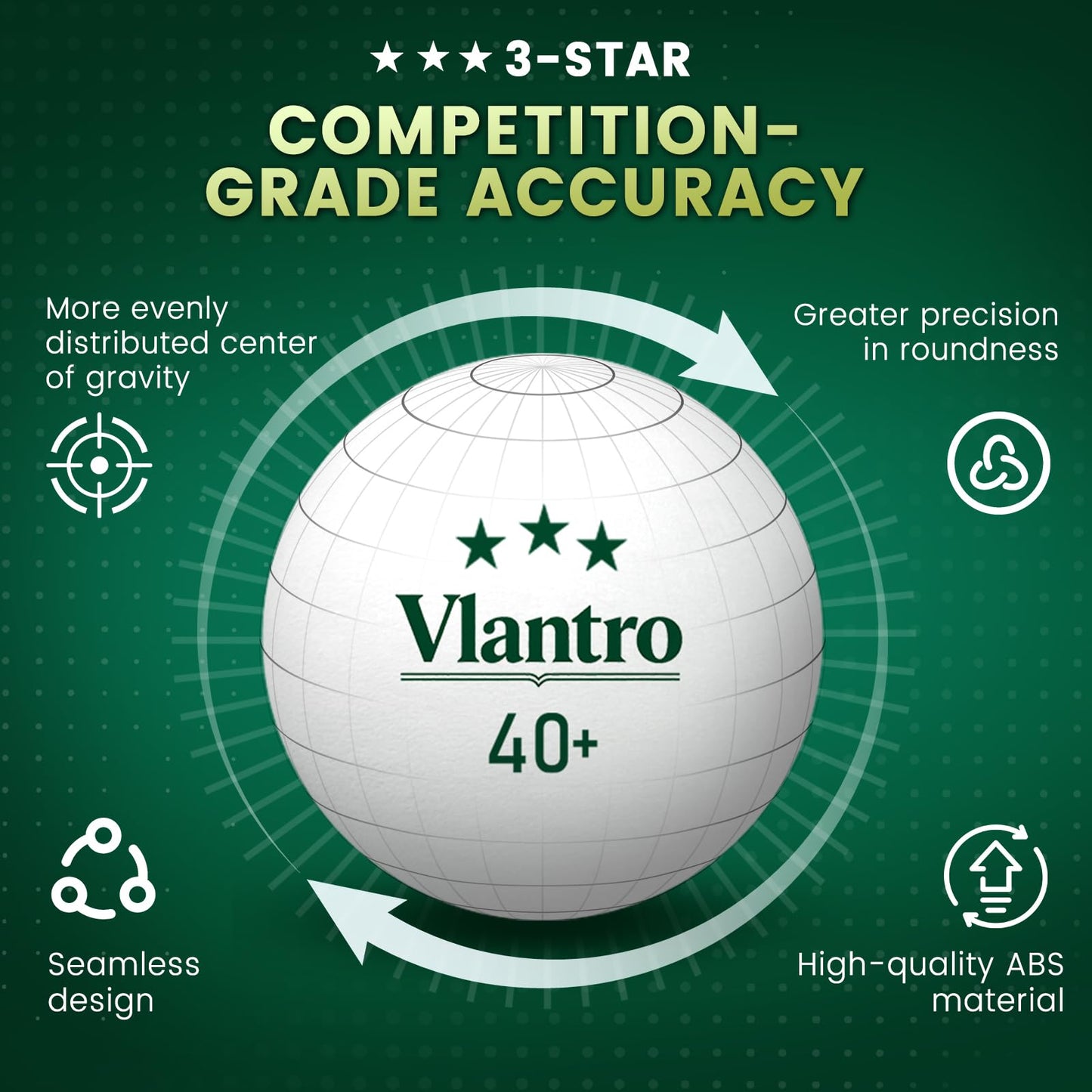 Vlantro 24 Pack 3-Star White Table Tennis Balls, Premium 40+ ABS Regulation Bulk Ping Pong Balls for Competition & Training, for Indoor/Outdoor Play