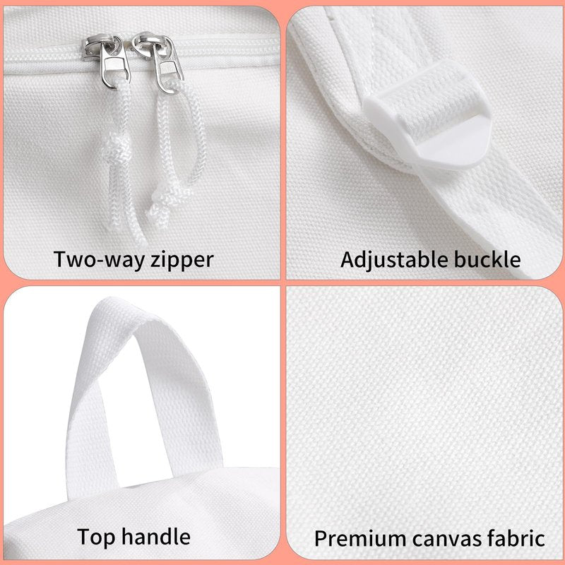 Zicac Diy Canvas Backpack Daypack Satchel Backpack (White, with Side Pocket)