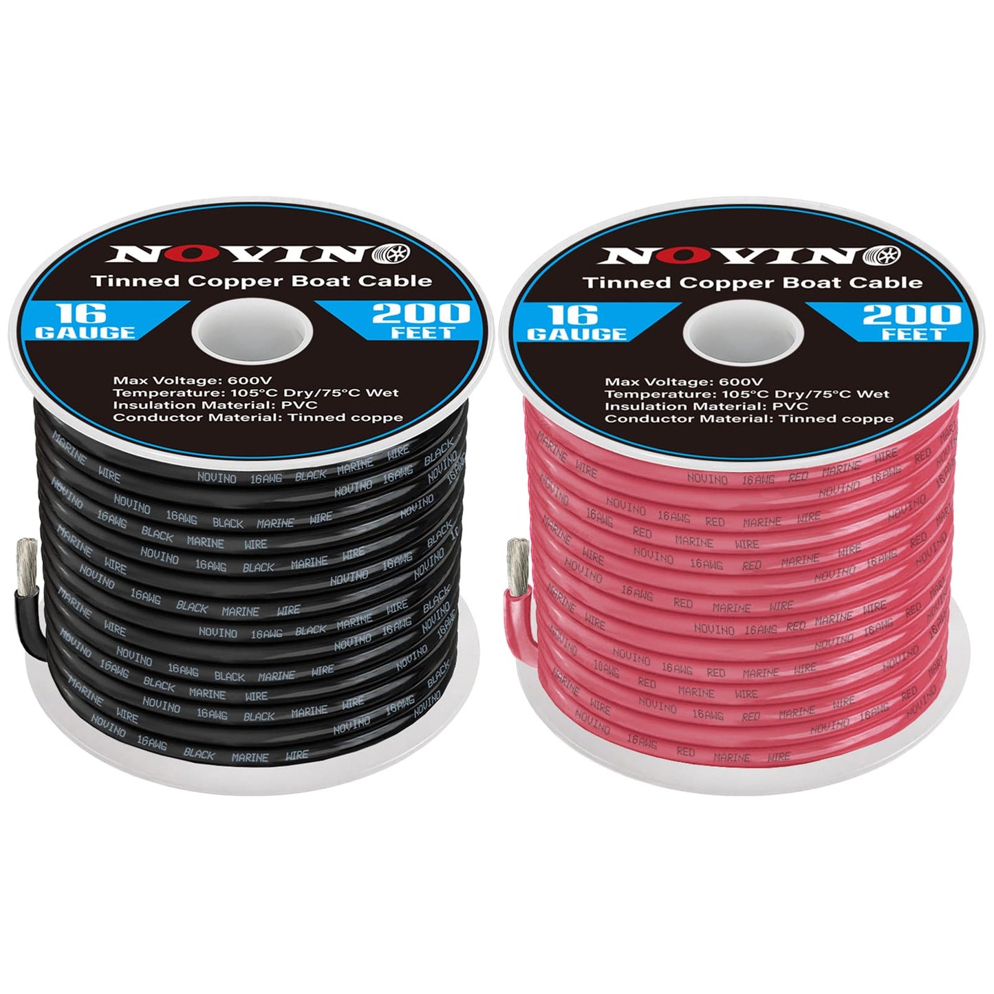 16 Gauge Marine Wire Include 16 AWG 200FT Red & 200FT Black,16 Gauge Marine Grade Wire Tinned Copper Electrical Cable for Automotive Boat Speaker Battery Lighting Solar Panel Camper Trailer