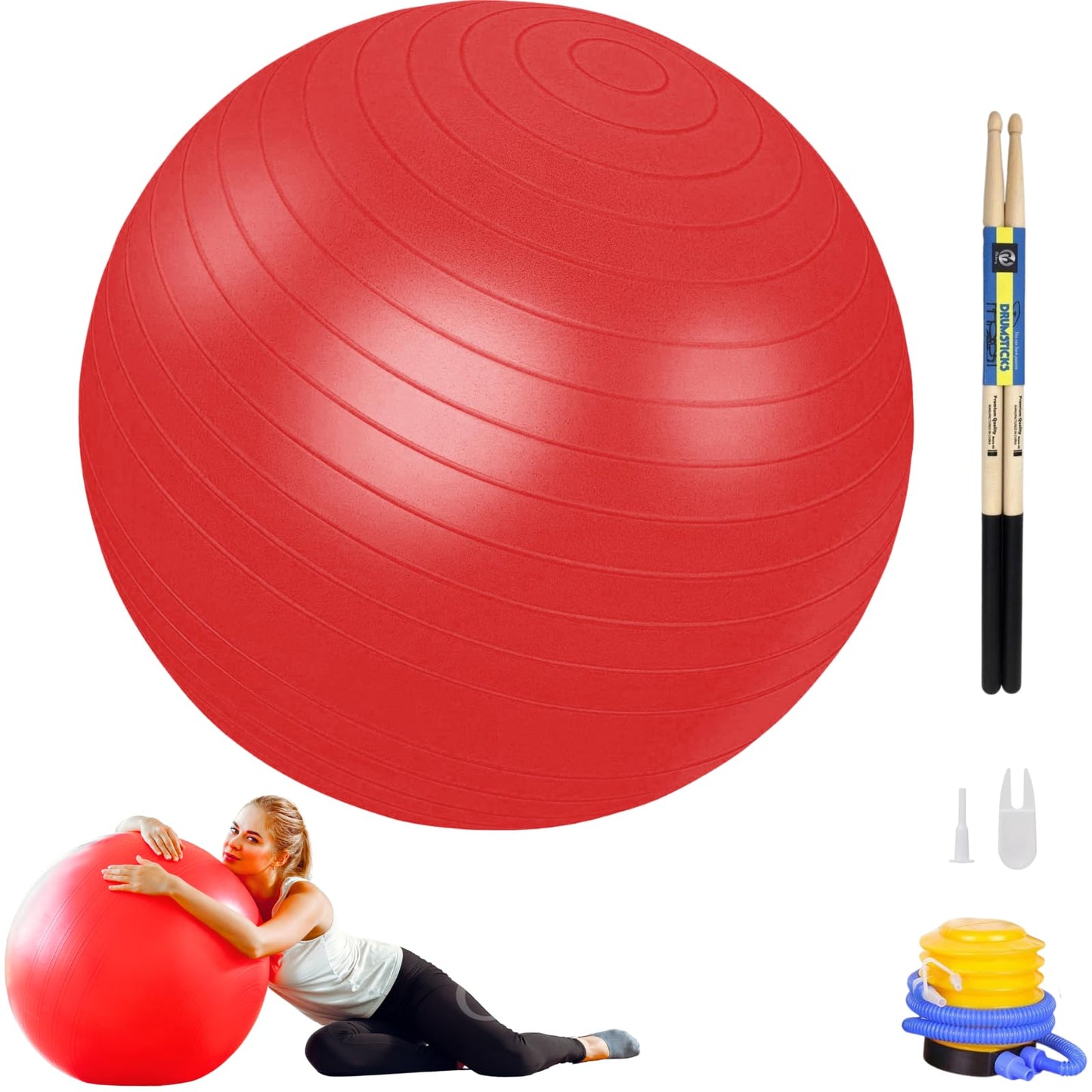 Atarvana Cardio Drumming Equipment Set, Extra Thick Yoga Ball with Pump & Cardio Drumming Sticks with Grips, Aerobic Exercise Ball Drumsticks Workout Set for Stability, Rhythm, Gymnastics