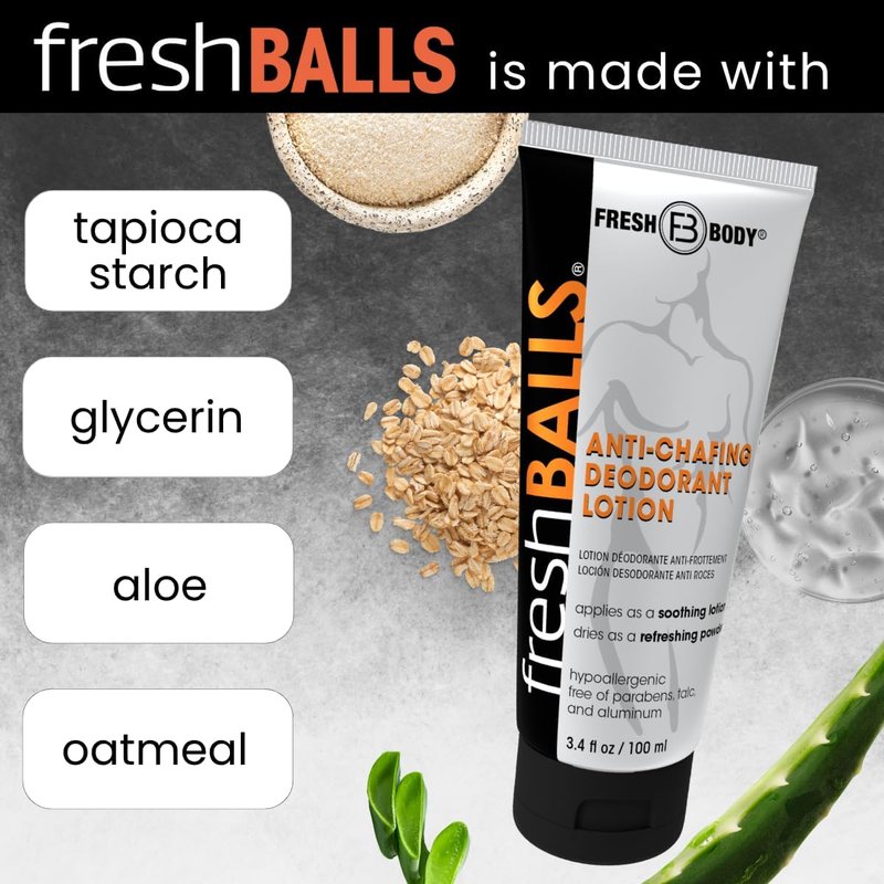 FRESH BALLS Set - Anti-Chafing Cream Ball Deodorant for Men, 3.4oz + On-The-Go Travel Size .07oz (15 pack) - Men's Anti-Chafe Lotion to Powder & Hygiene for Groin Area, No Talc or Aluminum