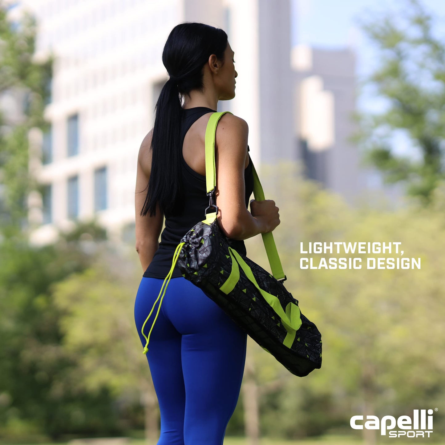 Capelli Sport Yoga Mat Bag Carrier, Gym Bag Yoga Mat Holder with Adjustable Strap and Carry Handle, Black/Lime