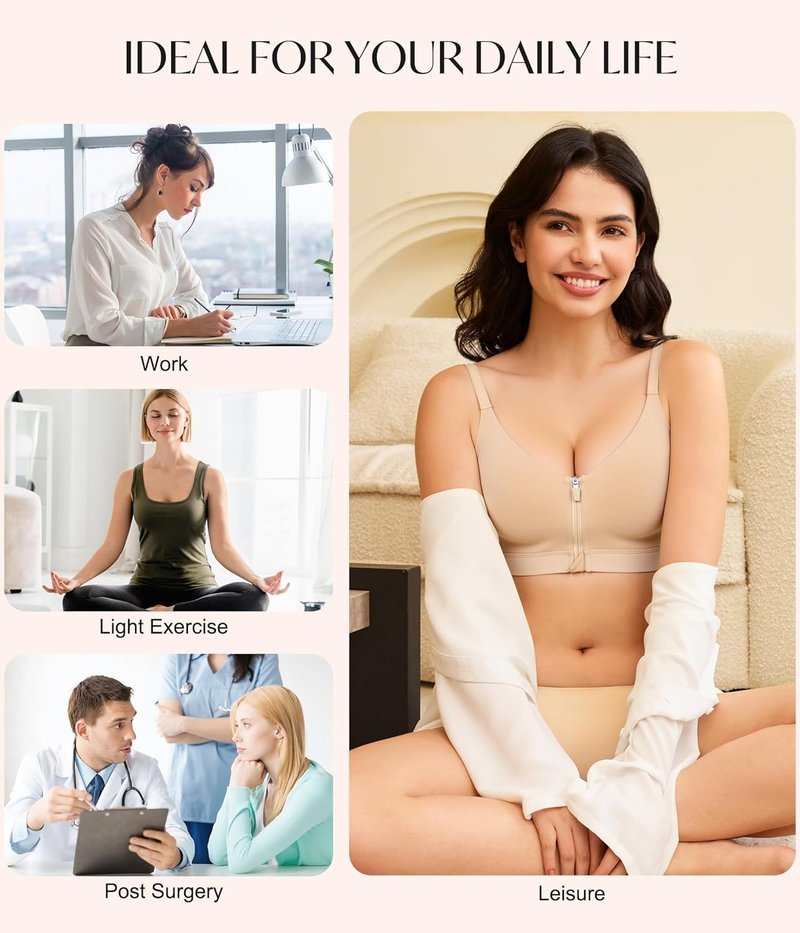 Wireless Support Bra for Women - Full Coverage Zip Front Closure | Comfort Fit, Back Smoothing, No Underwire