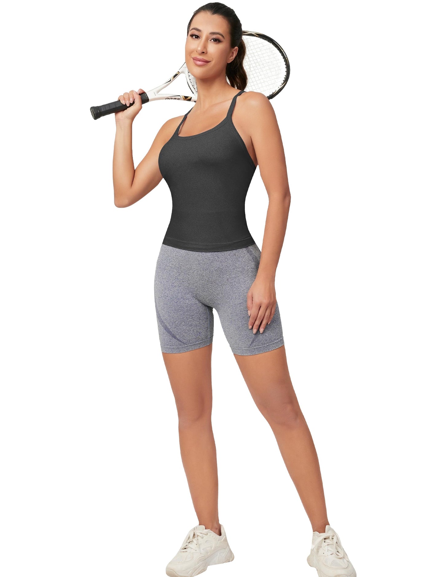 MathCat Workout Tank Tops for Women with Built in Bra, Sleeveless Gym Tops Seamless Racerback Athletic Yoga Shirts