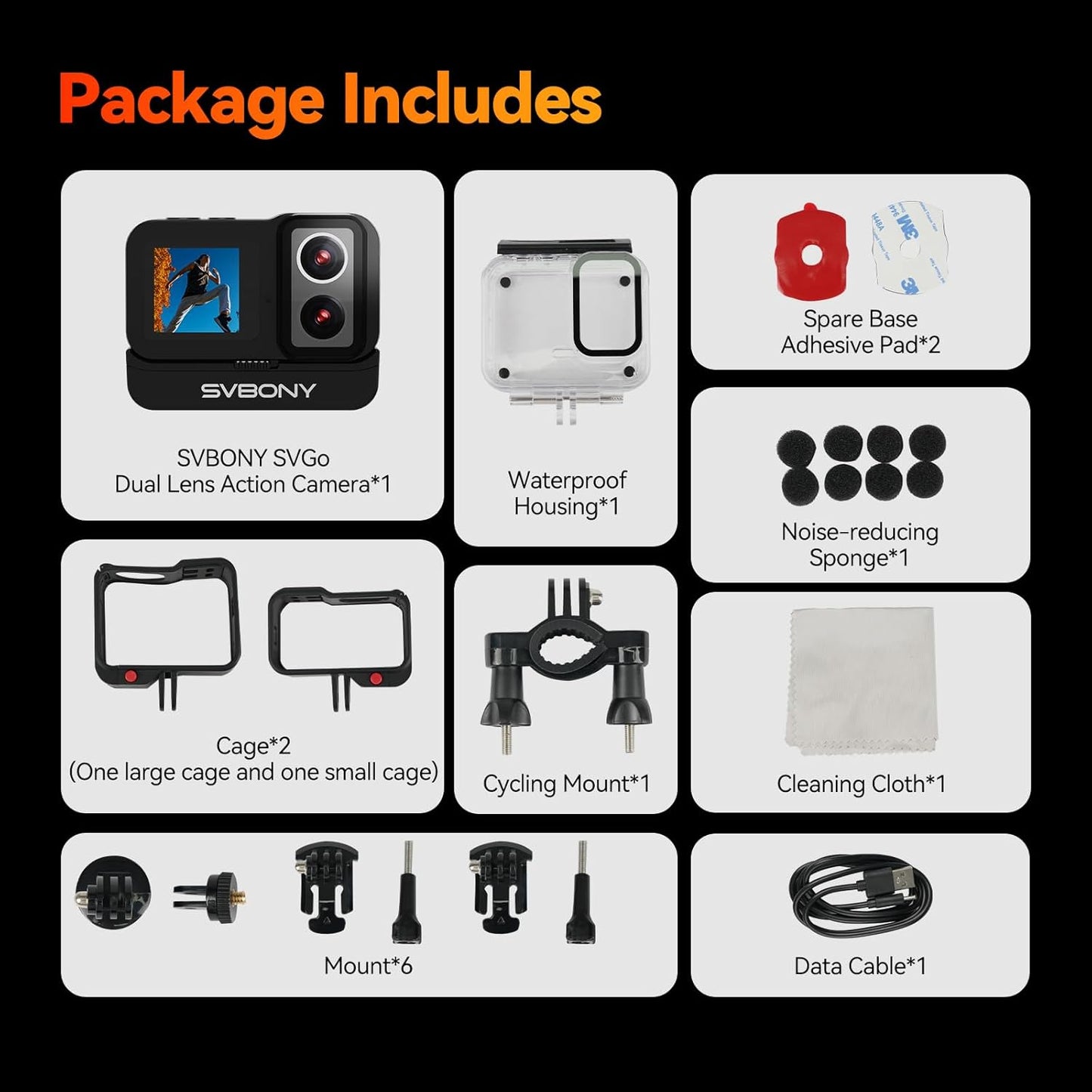SVBONY 4K Dual Lens Action Camera - 20MP, 8X Zoom, 100FT Waterproof for Vlogging & Snorkeling