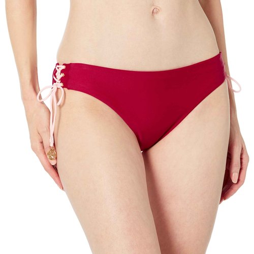 Luli Fama Women's Standard LA CORREDERA Interlaced Side Full Coverage Bikini Bottom, vino, MED