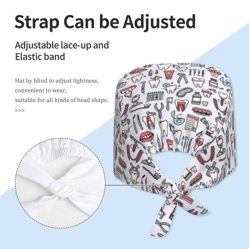 Dental Dentist Teeth Tools Working Cap Breathable Adjustable and Sweatband Comfortable Scrub Cap for Women Men