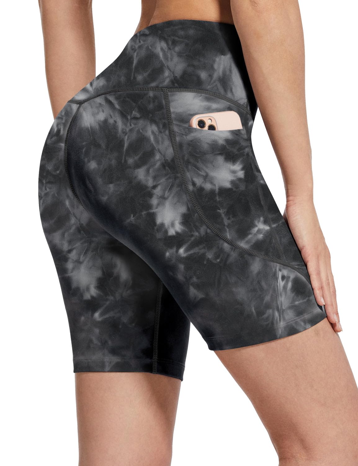 baleaf Biker Shorts Women Yoga Gym Workout Spandex Running Volleyball Tummy Control Compression with Pockets Soft 7" Tie Dye Black S