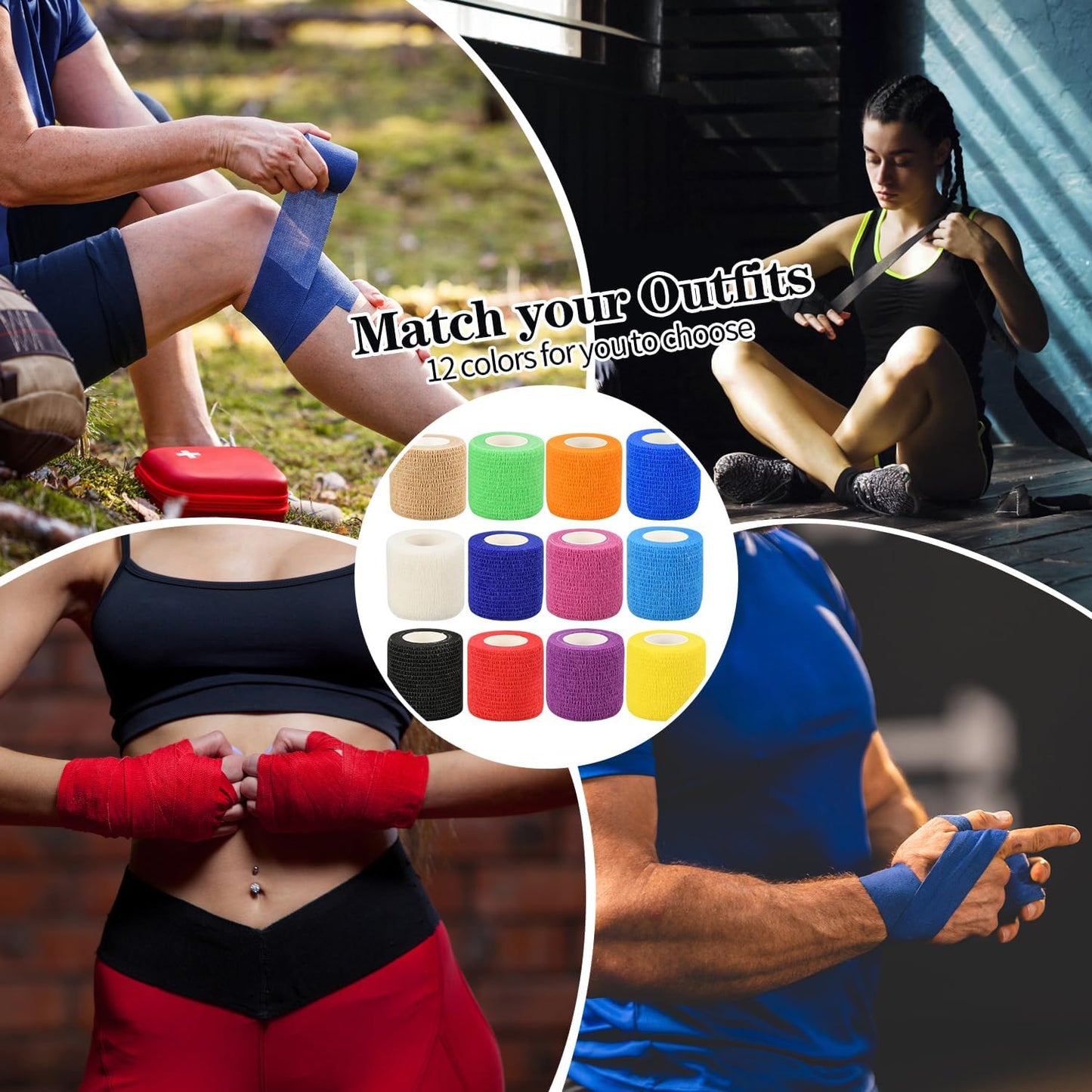 Self-Adhesive Bandage Wraps - 6pcs 2in Vet Wraps for Sports Injuries | 12 Color Options, 5 Yards Each