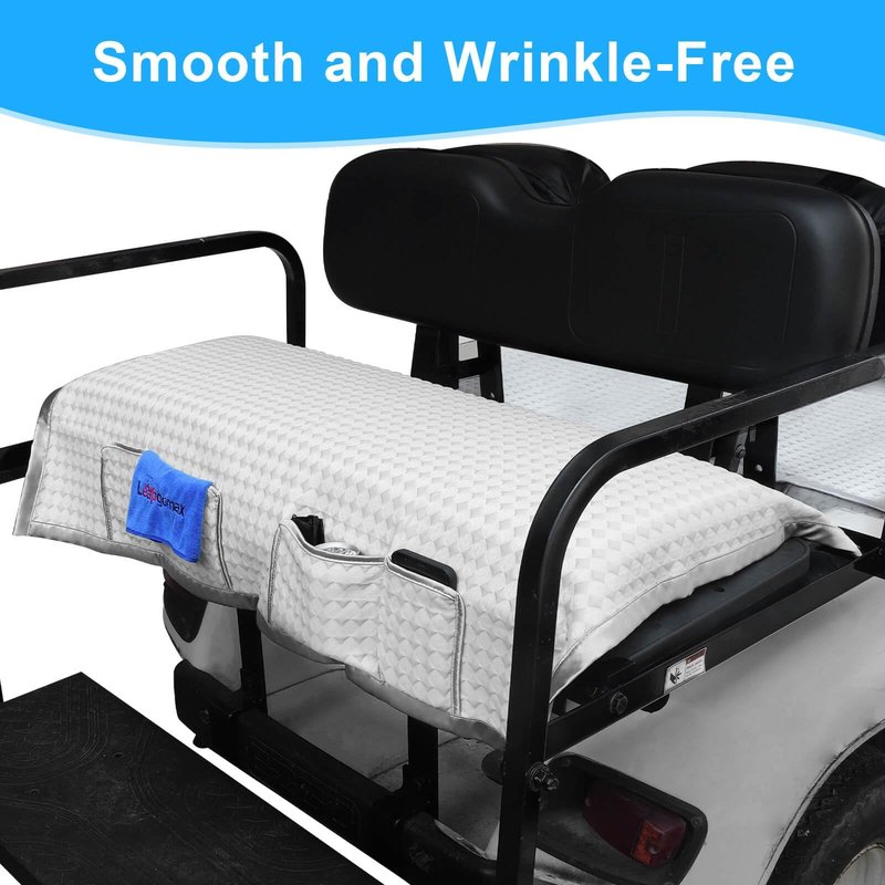 LEAPGOMAX Golf Cart Rear Seat Cover, Universal Cooling Ice Silk Golf Cart Back Seat Blanket for EZGO Club Car Yamaha, Breathable Fabric with 4 Pockets and Safety Straps