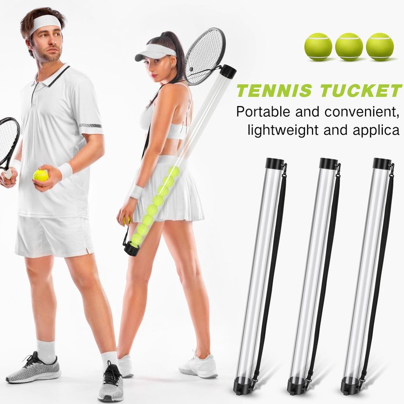 Jerify 3 Pcs Tennis Ball Tube Pickup Picker Holds 18 Balls with Shoulder Strap for Tennis Balls Pickup Collector, Carrier, Dispenser(Clear)