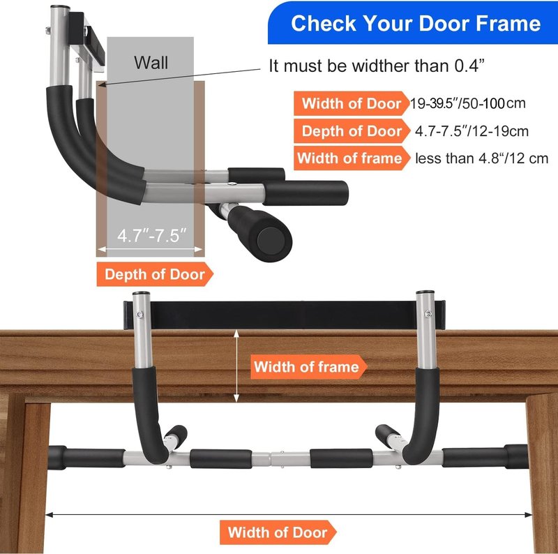 Doorway Pull Up Bar for Home Gym, Adjustable Width Chin Up Bars for Door Frame, Heavy-Duty Steel