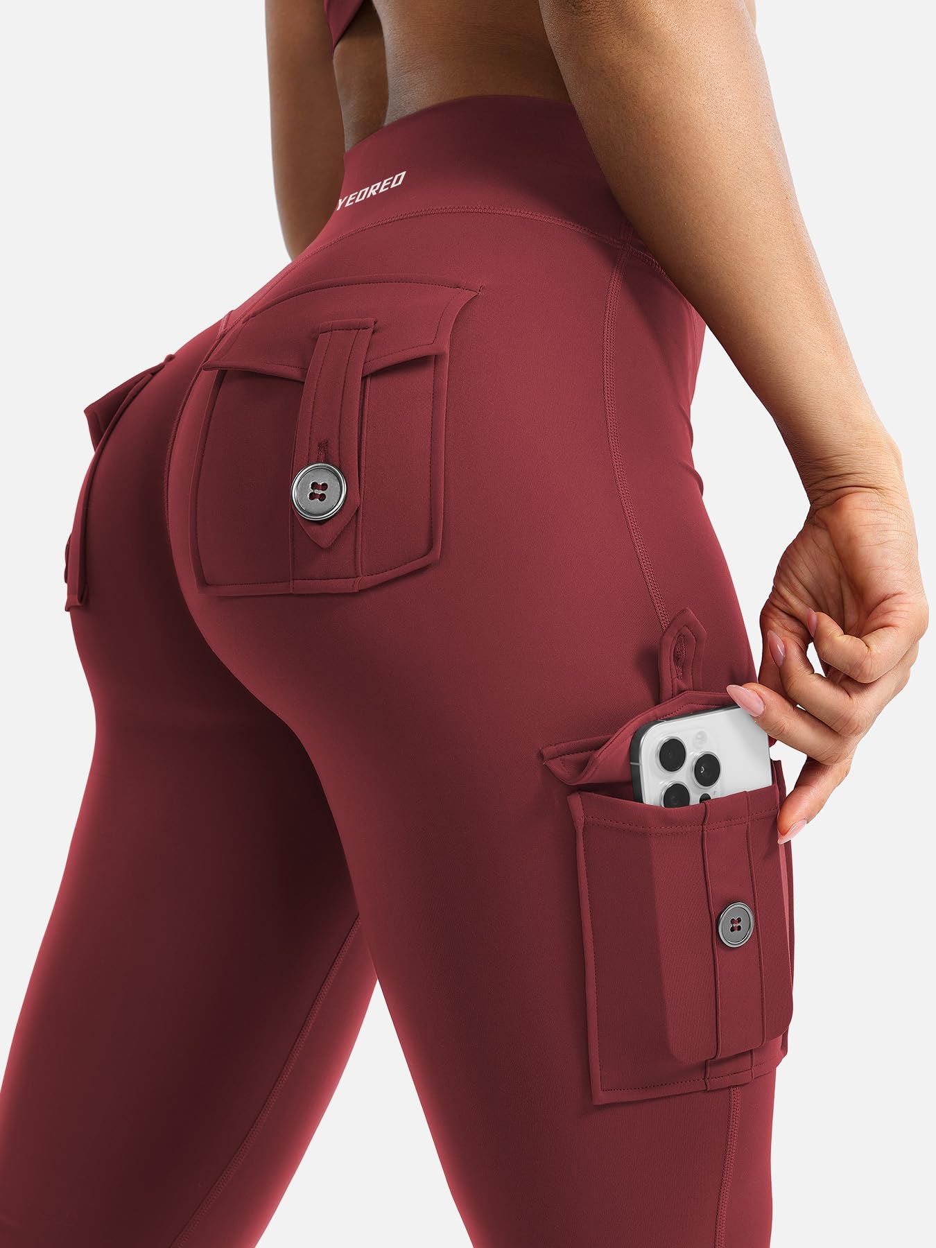 YEOREO CoreFlex Women Workout Flare Leggings with Pockets Hidden Scrunch High Waisted Cargo Gym Yoga No Front Seam Leggings Anchor Red M