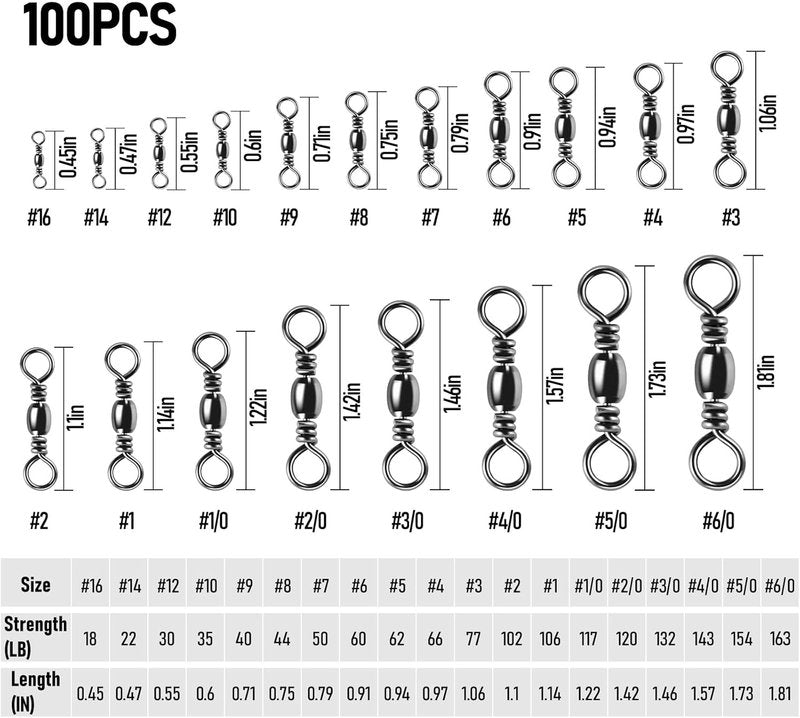 Fishing Barrel Swivels - 100-Pack High Strength Stainless Steel with Black Nickel Coating | Saltwater & Freshwater Tackle Connector