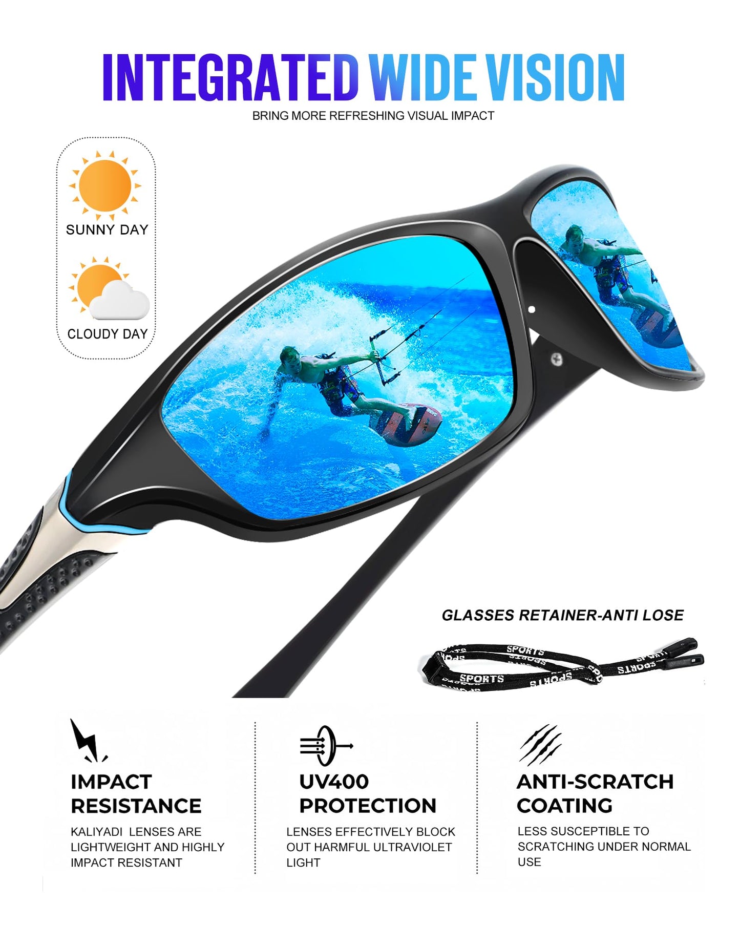 KALIYADI Polarized Sunglasses-Men Sports Sun-glasses: Mens Sunglasses Polarized UV Protection for Fishing Driving Cycling