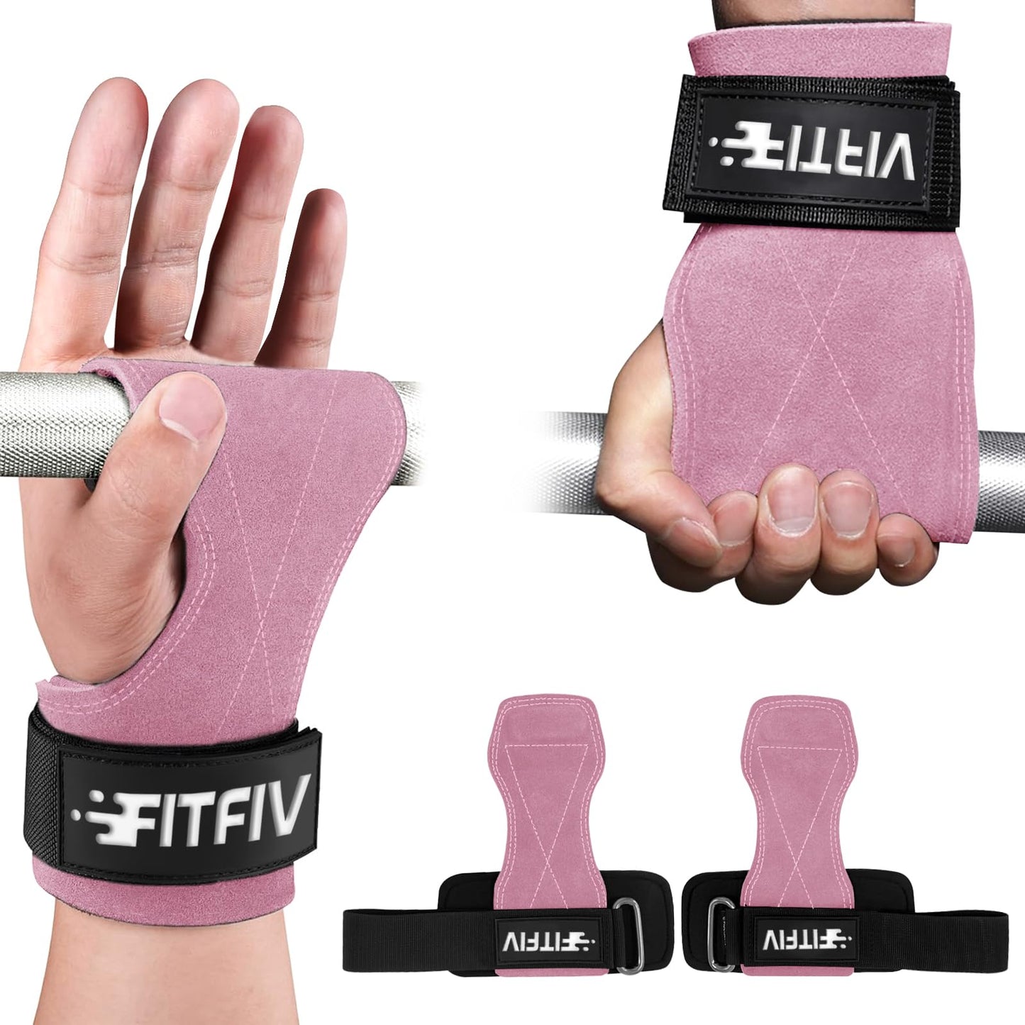 FITFIV Weight Lifting Wrist Strap, Double Leather Weightlifting Wrist Straps for Gym Strength Training, Neoprene Padded Wrist Wraps - for Men & Women (Pair)