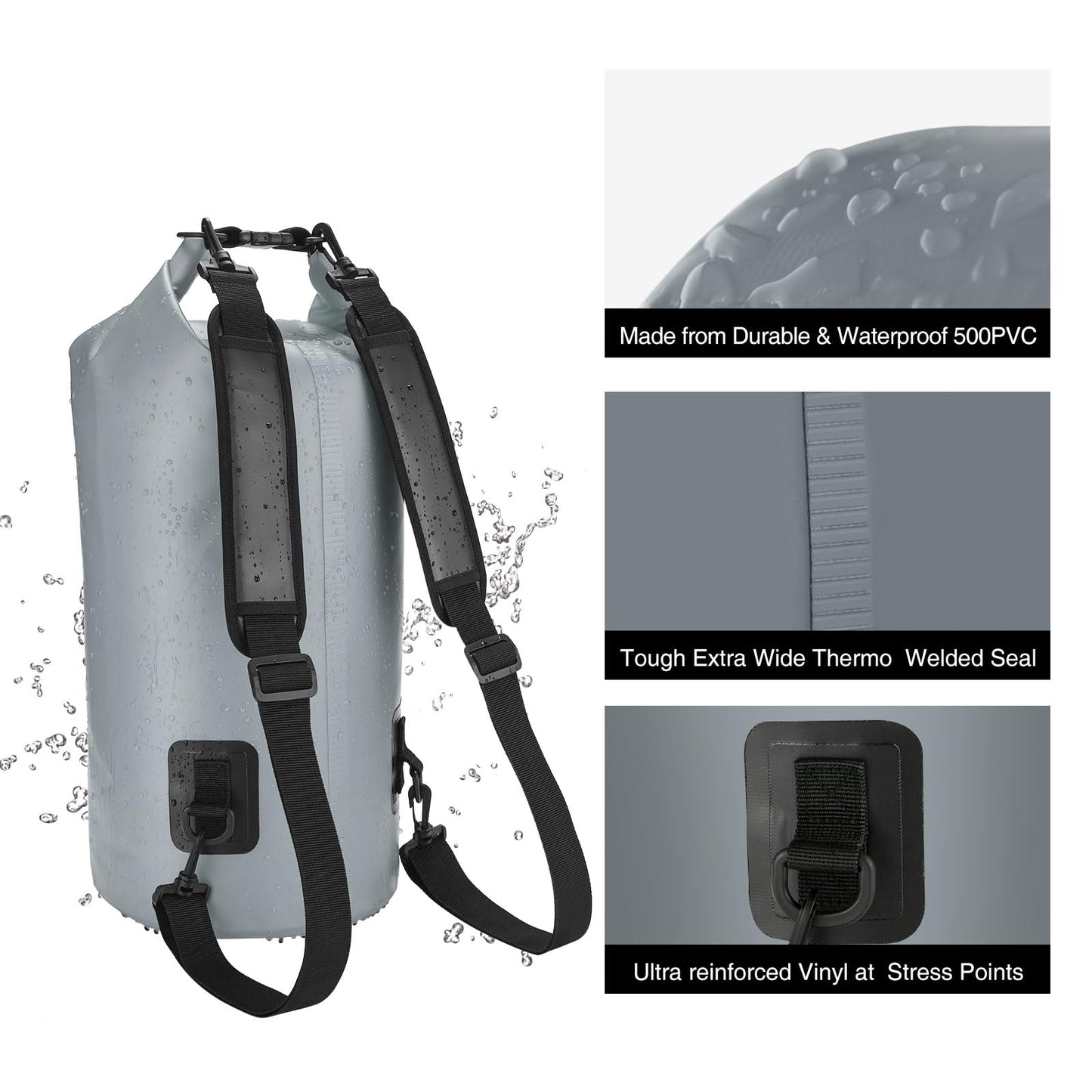 Piscifun Dry Bag, Waterproof Floating Backpack 10L with Waterproof Phone Case for Boating, Kayaking, Fishing, Grey 10L
