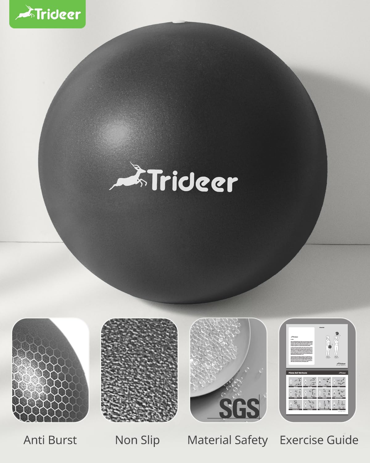 Trideer Pilates Ball 9 Inch with Pump, Core Ball, Mini Pilates Ball for Physical Therapy, Small Exercise Ball Between Knees, Small Workout Ball for Barre, Yoga, Stability, Workout, Office&Home Gym