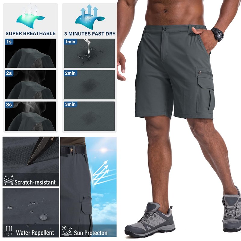 Jessie Kidden Mens Outdoor Casual Expandable Waist Lightweight Water Resistant Quick Dry Fishing Hiking Shorts (6222 Iron Grey 36)