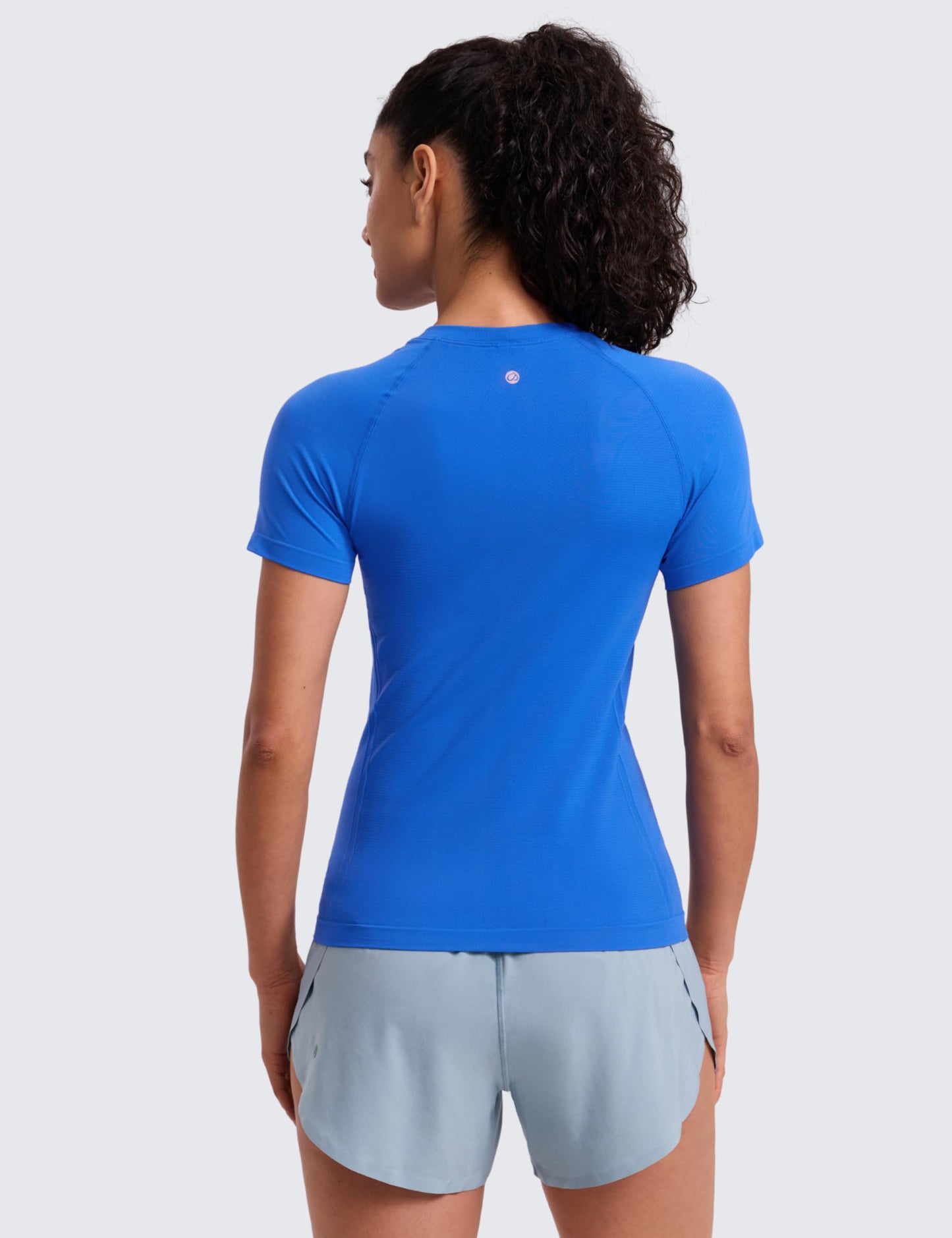 CRZ YOGA Seamless T-Shirt Hip Length Sparkle Blue Medium
