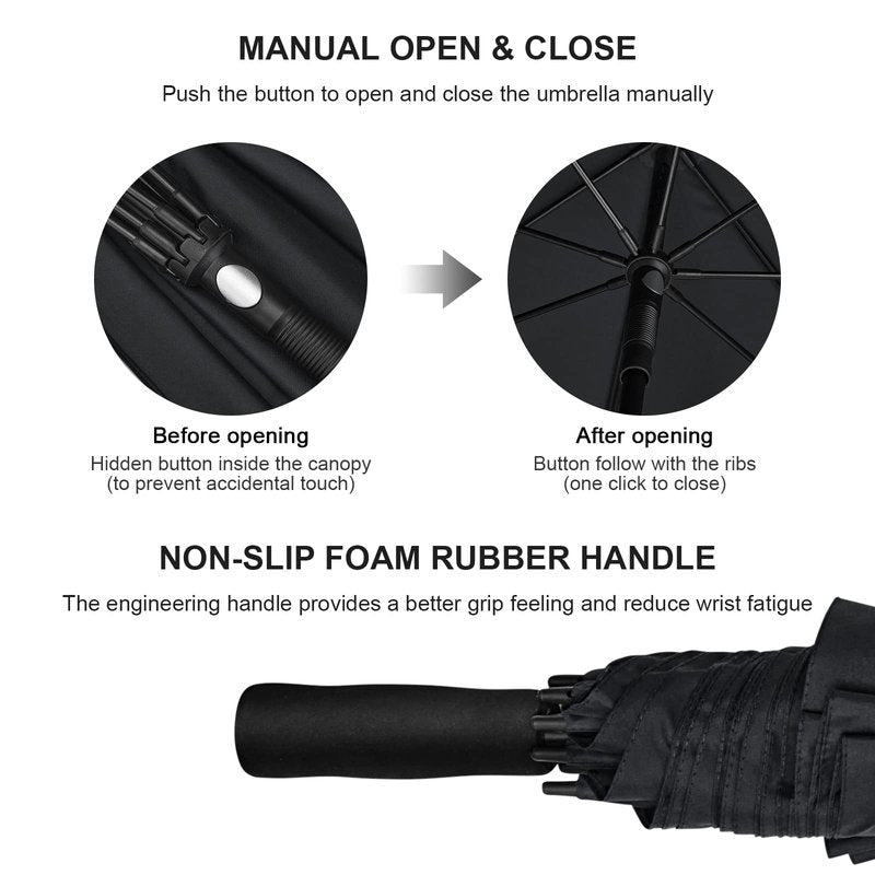 G4Free 80 Inch Huge Large Oversize Golf Umbrella Double Canopy Vented Windproof Stick Umbrellas, 6.6 Ft Heavy Duty Outdoor Doorman Umbrella Family Umbrella(Black)